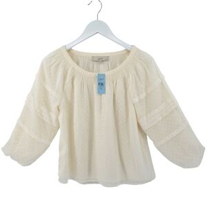 LOFT NWT Petite Swiss Dot Blouse Size XXS Ivory Fully Lined Long Sleeve Flowy